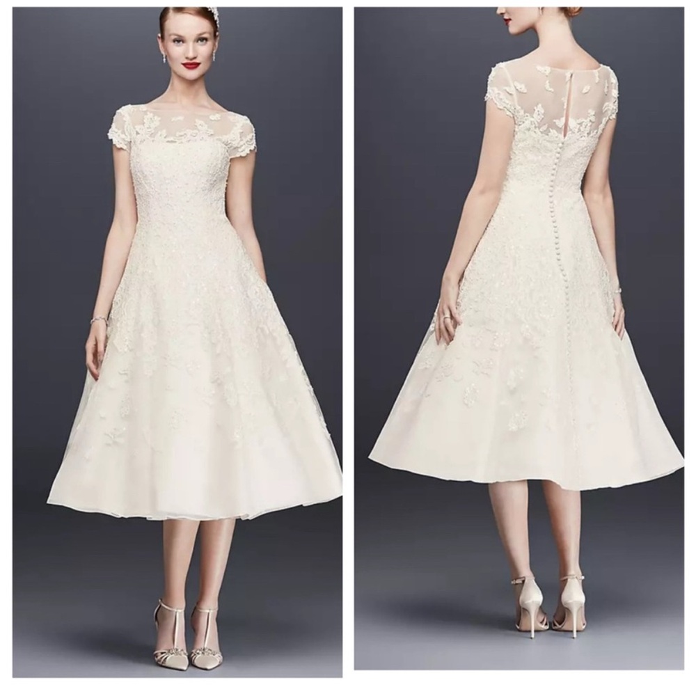 Oleg Cassini tea length cap sleeve Wedding Dress